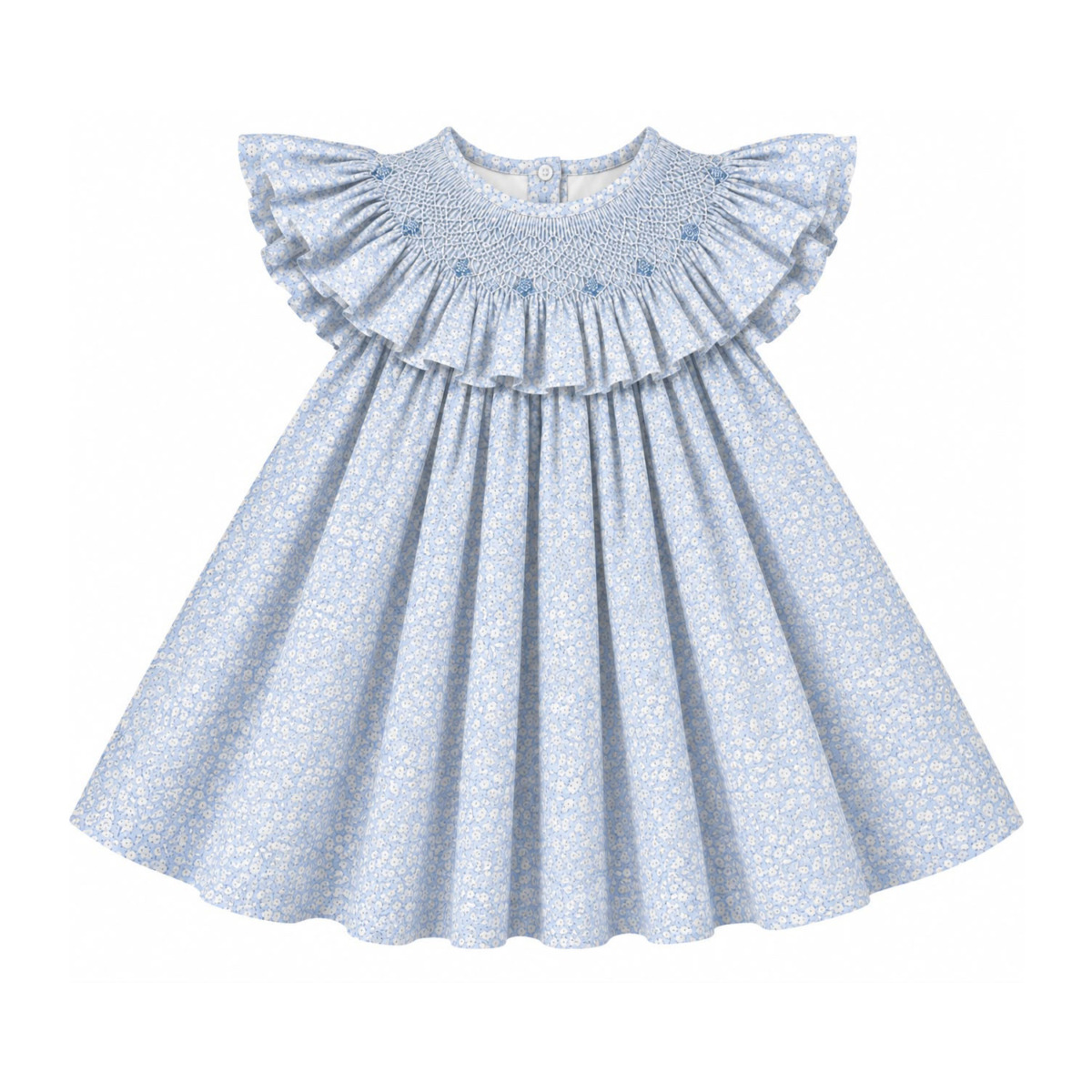 Vestido Cuello Nido Punto Smock - Liberty Azules