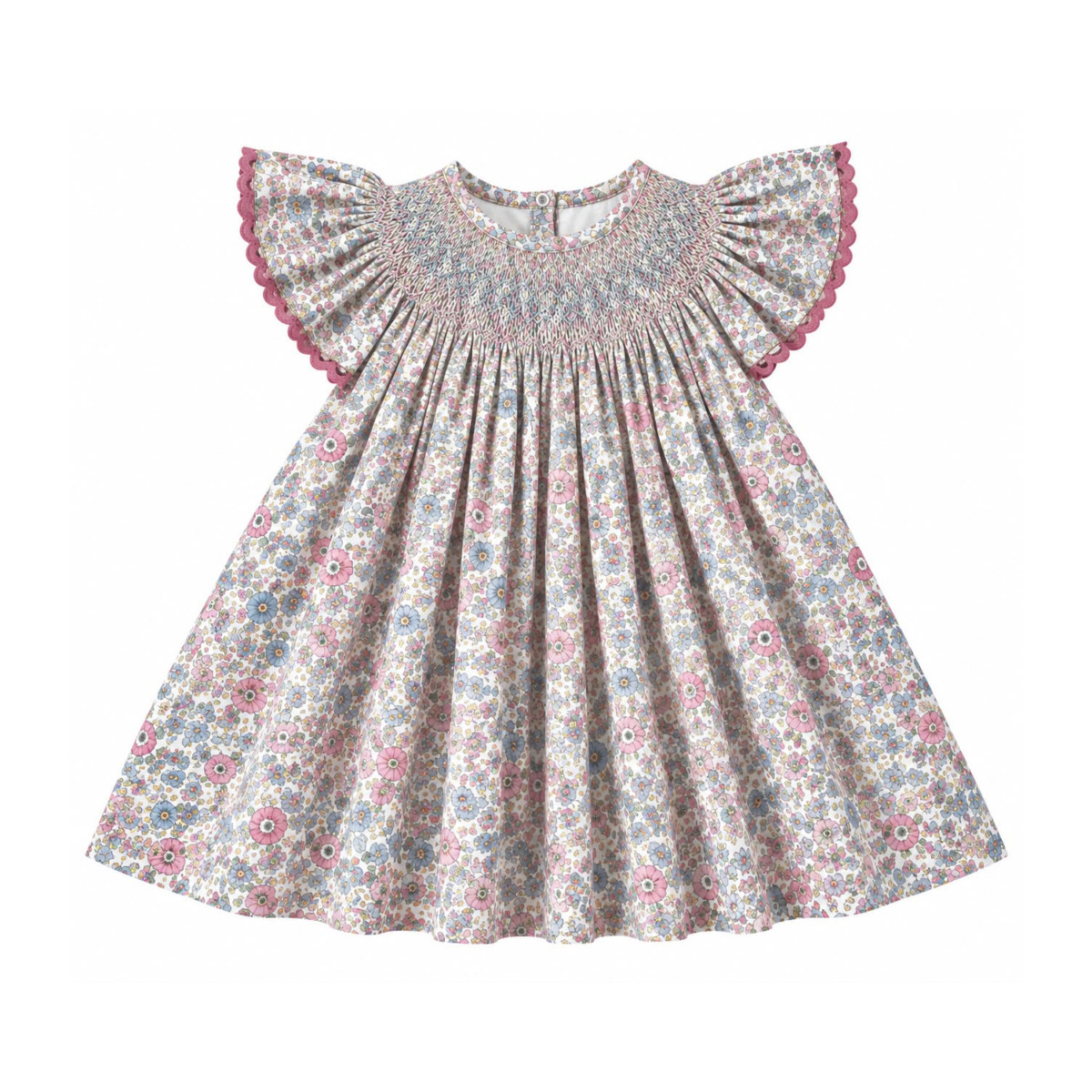 Vestido Punto Smock - Flores Azules