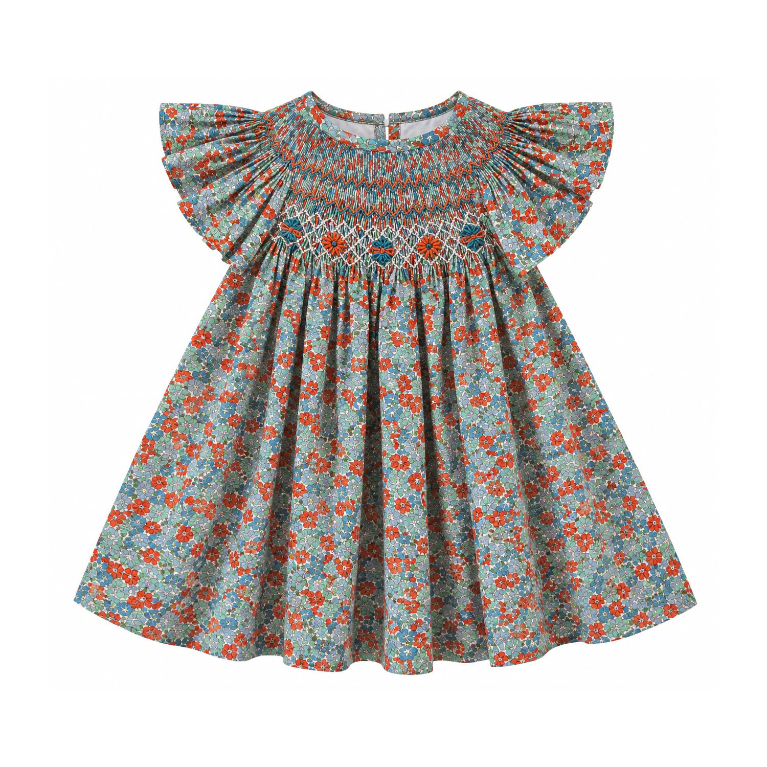 Vestido Punto Smock - Flores Verdes